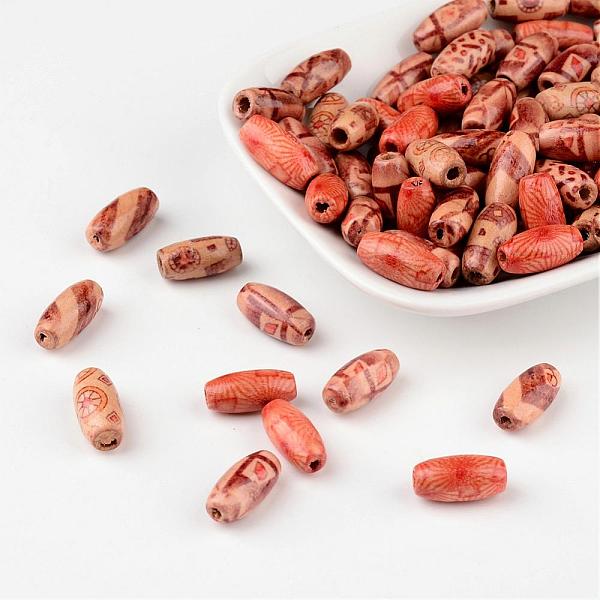 

PandaHall Printed Natural Wood Beads, Oval, Mixed Color, 15x7mm, Hole: 3mm Wood Oval Multicolor