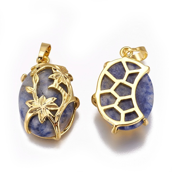 

PandaHall Natural Blue Spot Jasper Pendants, with Golden Tone Brass Findings, Oval with Flower, 32x20x9mm, Hole: 5x8mm Blue Spot Jasper Oval