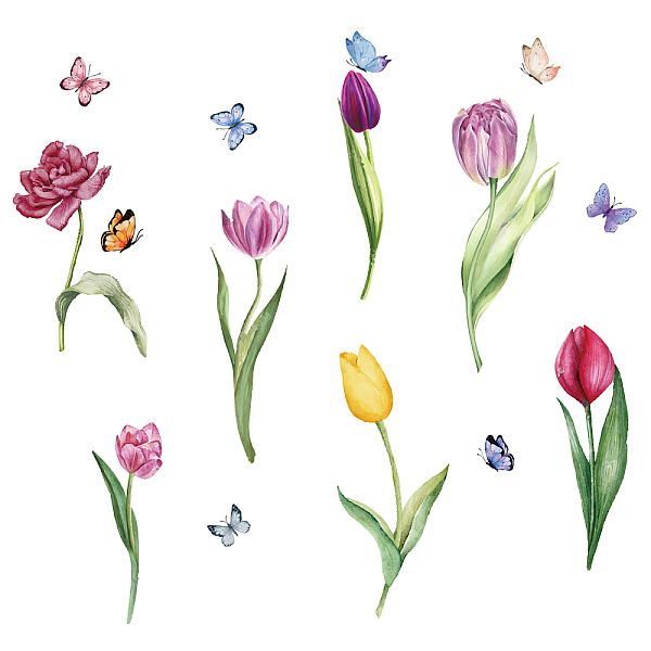 

PandaHall PVC Wall Stickers, Wall Decoration, Tulip Pattern, 900x325mm, 2 sheets/set Plastic Flower Multicolor