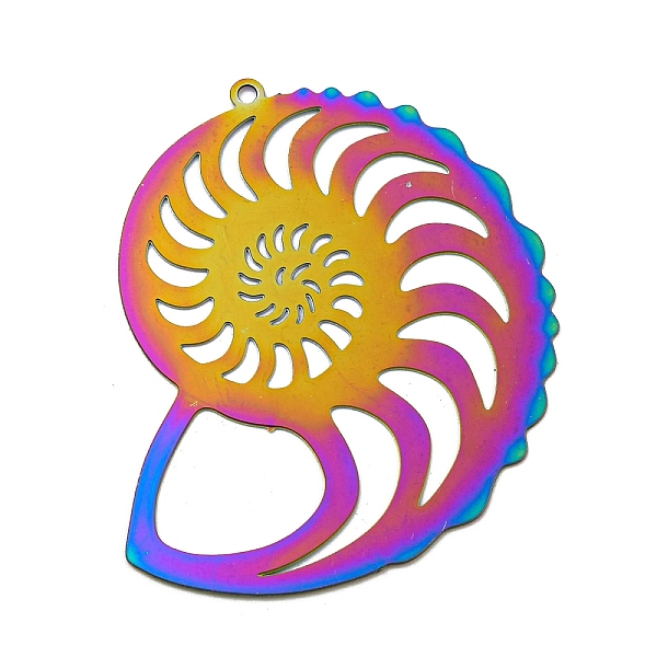 

PandaHall Ion Plating(IP) 201 Stainless Steel Etched Metal Embellishments Pendants, Rainbow Color, Shell Shape, 39.5x36x0.3mm, Hole: 1.2mm...