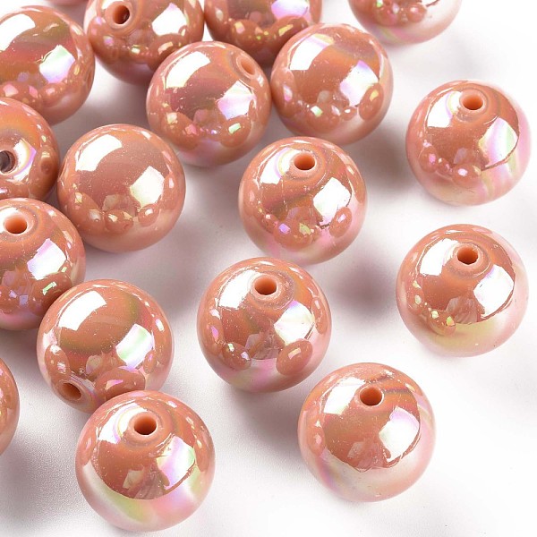 

PandaHall Opaque Acrylic Beads, AB Color Plated, Round, Dark Salmon, 20x19mm, Hole: 2~3mm, about 111pcs/500g Acrylic Round