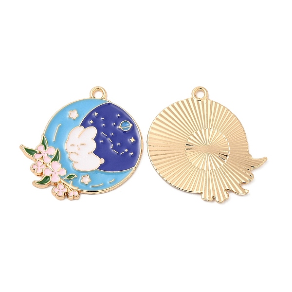 

PandaHall Alloy Enamel Pendants, Cadmium Free & Nickel Free & Lead Free, Golden, Flat Round with Moon & Rabbit Charm, Sky Blue, 28.5x30x1mm...