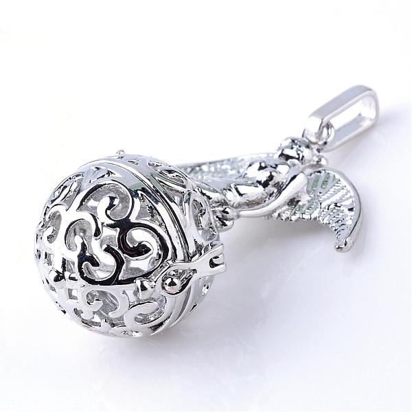 

PandaHall Rack Plating Brass Cage Pendants, For Chime Ball Pendant Necklaces Making, Hollow Round with Angel, Platinum, 46x31x21mm, Hole...