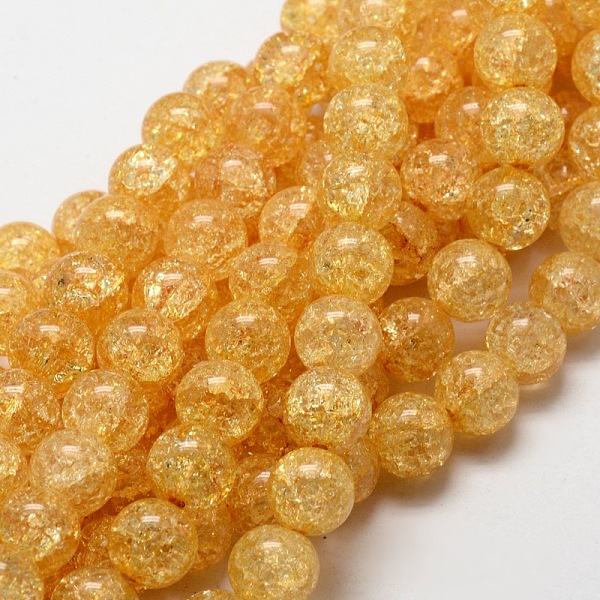 

PandaHall Crackle Glass Round Beads Strands, Goldenrod, 12mm, Hole: 1mm, about 33pcs/strand, 15 inch Glass Round Gold