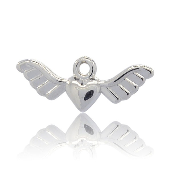 

PandaHall CCB Plastic Pendants, Heart with Wings, Platinum, 11x28x4mm, Hole: 2mm Plastic Heart
