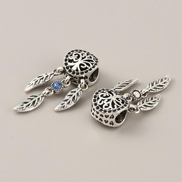 

PandaHall Tibetan Style Alloy European Pendant Rhinestone Settings, Dangle Charms, with Sapphire Rhinestone, Woven Web/Net with Feather..., Blue