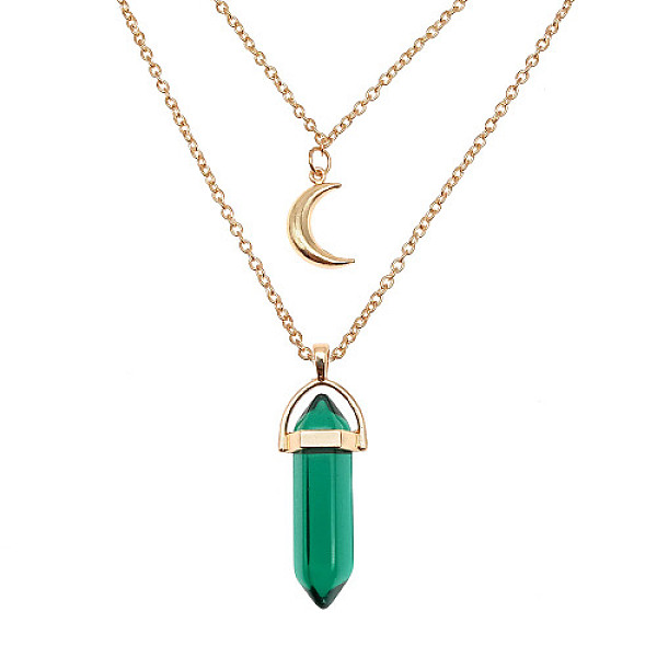 

PandaHall Dyed Natural Jasper Cone Pendant Double Layer Necklace, with Moon Charms, 19.69 inch(50cm) Jasper Cone