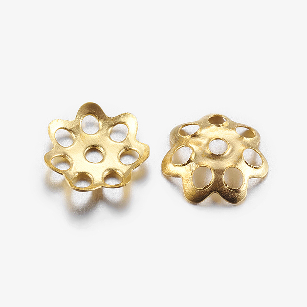 

PandaHall Iron Bead Caps, Flower, Cadmium Free & Lead Free, Multi-Petal, Golden, 6x1mm, Hole: 1mm, about 1000pcs/20g Iron