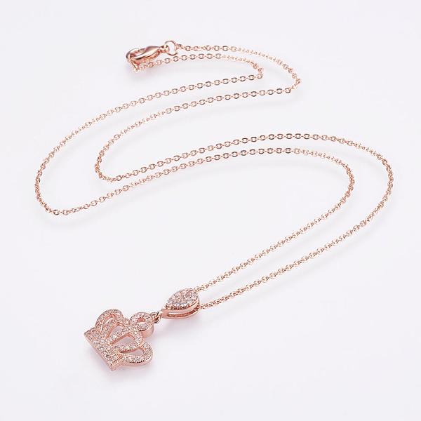 

PandaHall Brass Micro Pave Cubic Zirconia Pendant Necklaces, with Brass Cable Chains, Real Rose Gold Plated, Crown, 17.7 inch(45cm) Cubic...