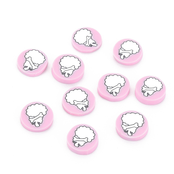 

PandaHall Handmade Polymer Clay Cabochons, Flat Round with Dog, Pearl Pink, 9~9.5x1.5~2mm, about 5800pcs/1000g Polymer Clay Dog