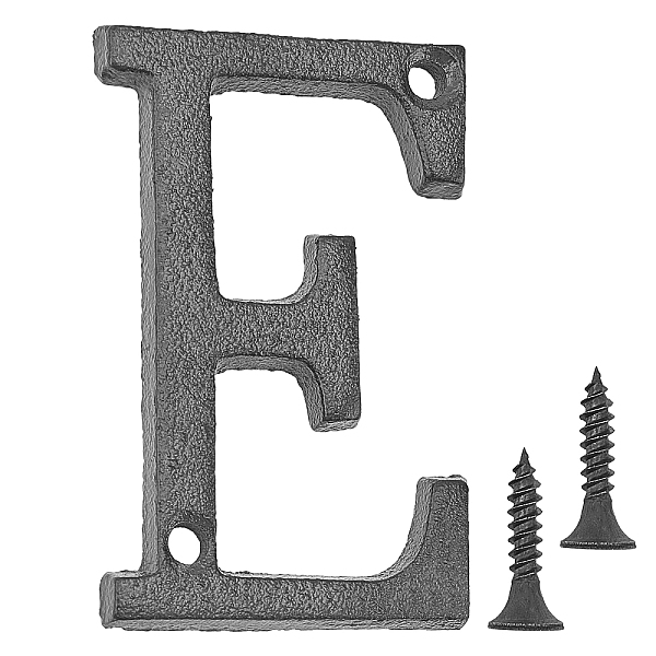 PandaHall Iron Home Address Number, with 2pcs Screw, Letter. E, 75x48x5mm, Hole: 5.3mm Iron Letter E