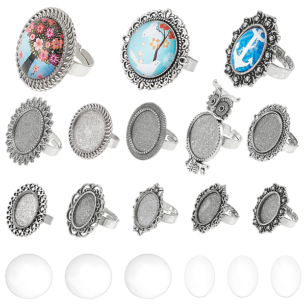 

PandaHall SUNNYCLUE DIY Blank Dome Finger Rings Making Kit, Including Flower & Owl & Bowknot Adjustable Alloy Ring Settings, Glass Cabochons...