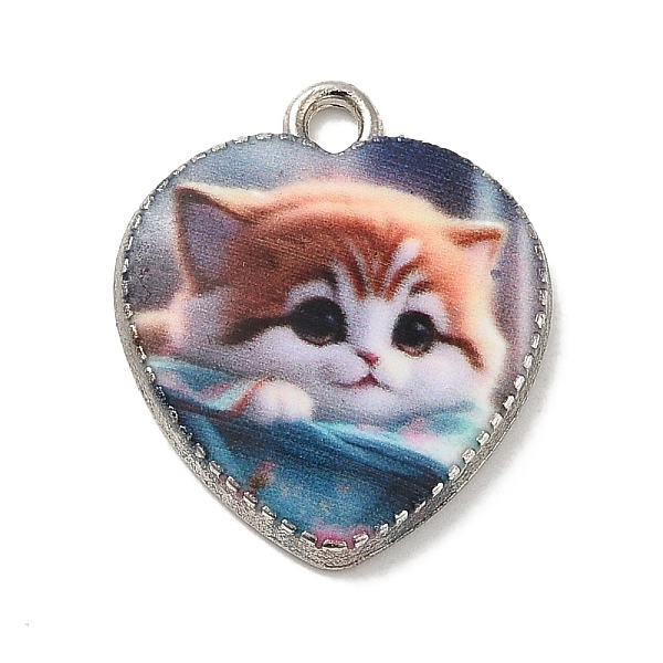 PandaHall Alloy Pendant, Heart with Cat, Platinum, Chocolate, 21x18x2.5mm, Hole: 2mm Alloy Heart Brown
