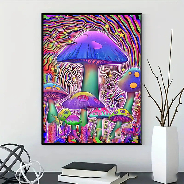 

PandaHall DIY Aesthetic Fantasy Mushroom Pattern Diamond Painting Kits, including Acrylic Rhinestones, Dotting Pen, Glue Clay, Tray Plate..., Purple