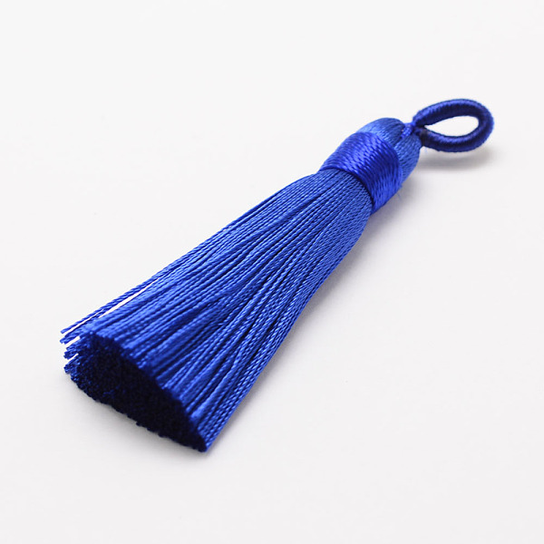 

PandaHall Polyester Tassel Big Pendant Decorations, Ice Silk Tassel, Blue, 60~67x8mm, Hole: 5x7mm Polyester Blue