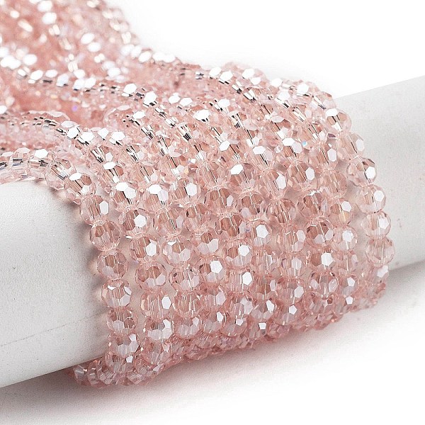 

PandaHall Electroplate Transparent Glass Beads Strands, Faceted(32 Facets), Round, Pearl Luster Plated, Misty Rose, 3mm, Hole: 0.8mm, about...