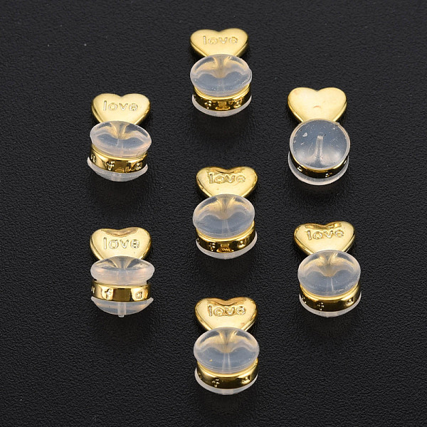 

PandaHall Silicone Ear Nuts, Earring Backs, with Brass Findings, Heart with Word Love, Cadmium Free & Nickel Free & Lead Free, Real 18K Gold...