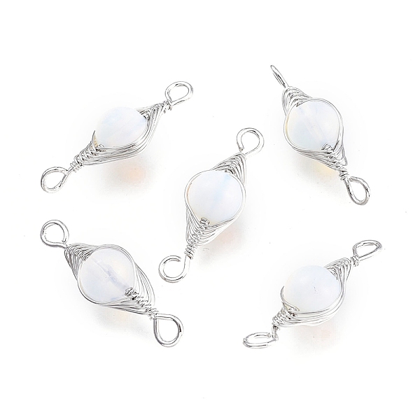 

PandaHall Synthetic Opalite Links Connectors, Wire Wrapped Links, with Platinum Tone Brass Wires, Round, Dyed, 34x11x10mm, Hole: 2.5mm...