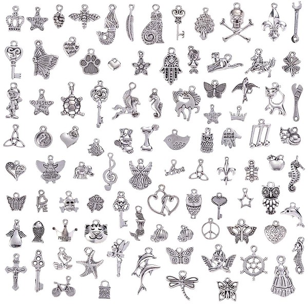 

PandaHall 100Pcs Tibetan Style Alloy Pendants, for Jewelry Necklace Bracelet Earring Making Crafts, Mixed Shapes, Antique Silver...