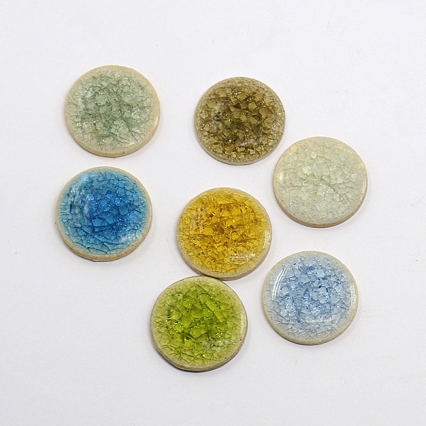 

PandaHall Flat Round Handmade Crackle Porcelain Cabochons, Colorful, 23x3~5mm Porcelain Flat Round Multicolor