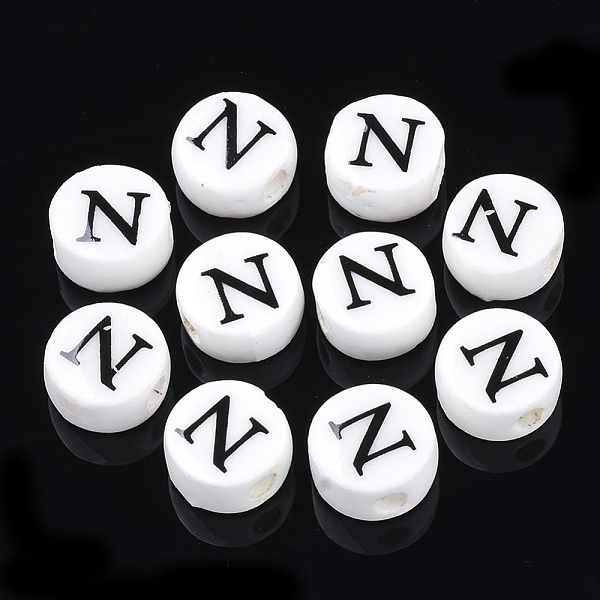 

PandaHall Handmade Porcelain Beads, Horizontal Hole, Flat Round with Letter, White, Letter.N, 8~8.5x4.5mm, Hole: 2mm Porcelain Letter N...