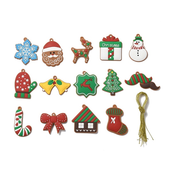 

PandaHall PVC Hanging Decorations, with Cord, Christmas Theme, Mixed Shapes, Mixed Color, Pendant: 36~69.5x36.5~80x3.5~4.5mm, Hole..., Multicolor