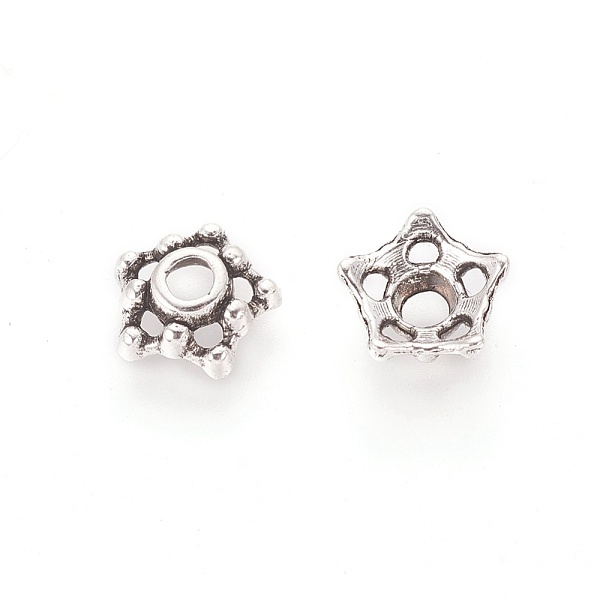 

PandaHall Tibetan Style Alloy Bead Caps, 5-Petal, Antique Silver, Cadmium Free & Lead Free, 7.5x3mm, Hole: 2mm Alloy