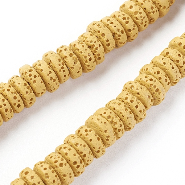 

PandaHall Natural Lava Rock Beads Strands, Dyed, Flat Round/Disc, Gold, 8~8.5x3~4mm, Hole: 2mm, about 54~60 pcs/Strand, 7.87 inch(20 cm)...