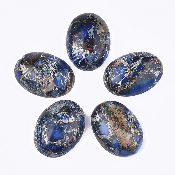 

PandaHall Synthetic Gold Line Regalite/Imperial Jasper/Sea Sediment Jasper Cabochons, Dyed, Oval, Marine Blue, 25~25.5x18~18.5x7~7.5mm...