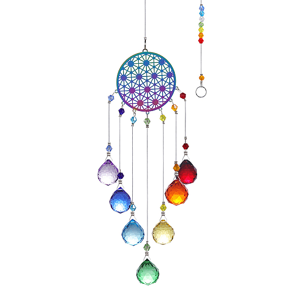 

PandaHall Glass Teardrop Pendant Decoration, Hanging Suncatchers, with Iron Findings and Metal Flat Round Link for Outdoor Garden Decoration...
