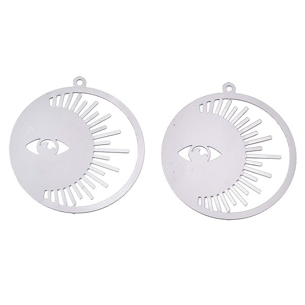 

PandaHall 201 Stainless Steel Filigree Pendants, Etched Metal Embellishments, Ring with Eye, Stainless Steel Color, 32.5x30x0.3mm, Hole...