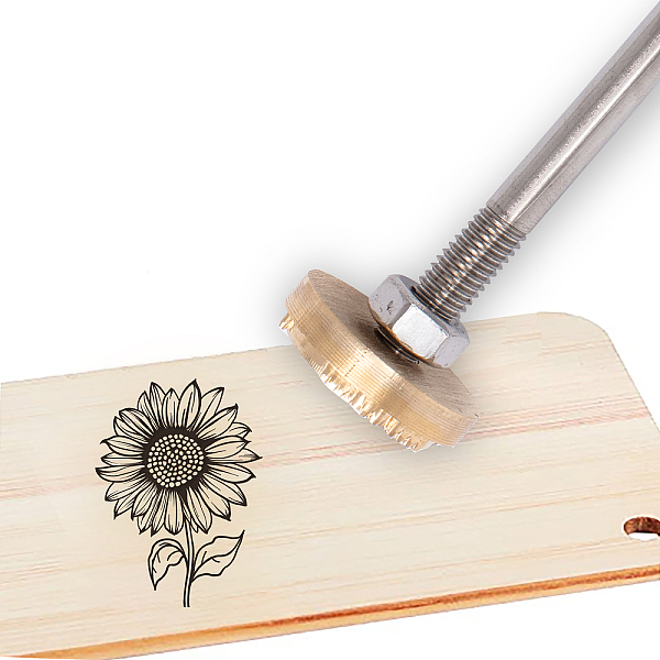 PandaHall SUPERFINDINGS 30mm Golden Sunflower Pattern Stamp Brass Heat Branding Stamp Embossing Soldering Stamp BBQ Heat Stamp with Wood...