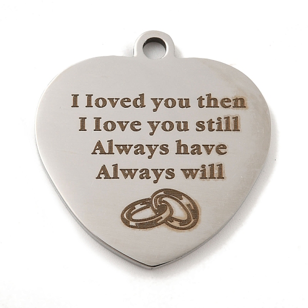 

PandaHall Valentine's Day 201 Stainless Steel Pendants, Love Message Charms, Heart with Word Charms, Stainless Steel Color, 30.5x29x2mm...