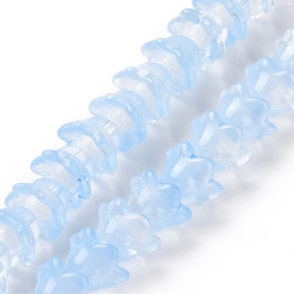 

PandaHall Transparent Glass Beads Strands, Flower, Light Sky Blue, 11~12x7.5~8mm, Hole: 1.4mm, about 50pcs/strand, 11.42''(29cm) Glass...
