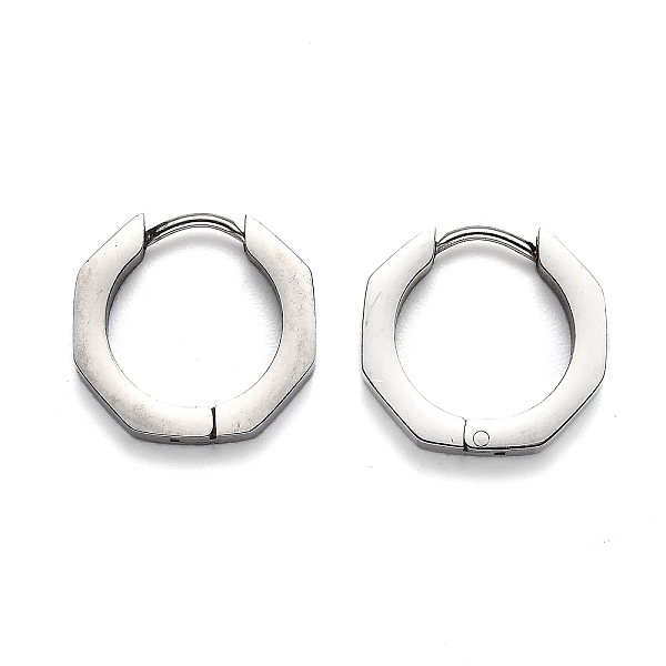 

PandaHall 304 Stainless Steel Octagon Huggie Hoop Earrings, Stainless Steel Color, 15x16x3mm, Pin: 1mm 304 Stainless Steel Octagon