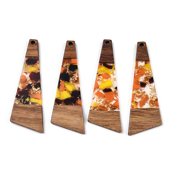 

PandaHall Transparent Resin & Walnut Wood Big Pendants, with Gold Foil, Trapezoid Charms, Coral, 57.5x19.5x3mm, Hole: 2mm Resin+Wood..., Red