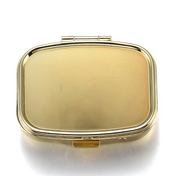 PandaHall 2 Compartmennts Iron Pill Box, Travel Medicine Boxes, with Mirror inside, Blank Base for UV Resin Craft, Rectangle, Golden...