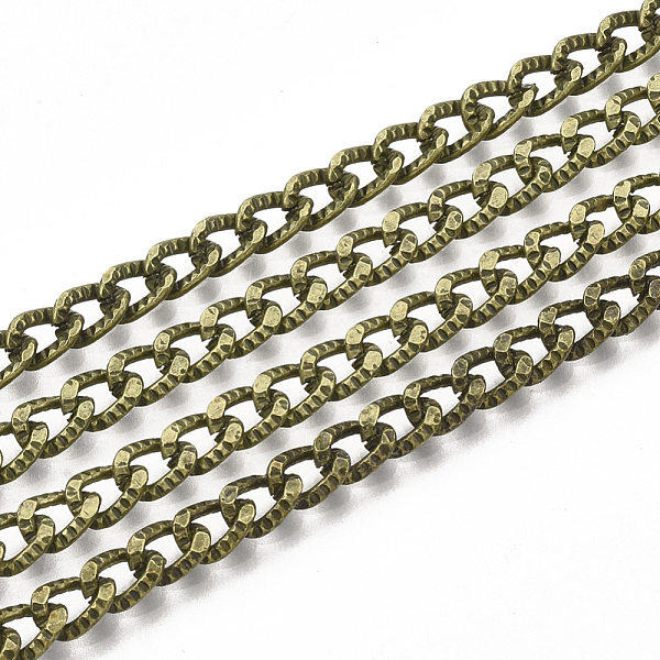 

PandaHall Iron Cuban Link Chains, Chunky Curb Chains, with Spool, Unwelded, Textured, Antique Bronze, 6x4x1mm Iron