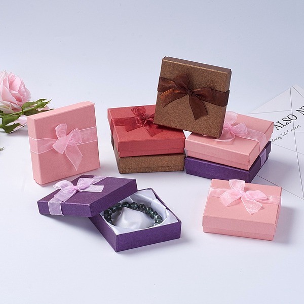 PandaHall Valentines Day Gifts Boxes Packages Cardboard Bracelet Boxes, Mixed Color, about 9cm wide, 9cm long, 2.7cm high Paper Square...