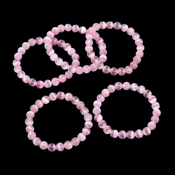 Bracelet Extensible En Perles Rondes En Sélénite Naturelle Teinte Pour Femmes