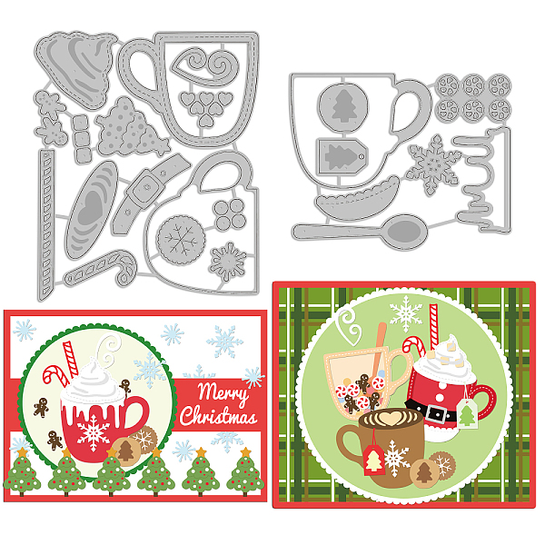 PandaHall GLOBLELAND Christmas Coffee Cup Embossing Template Mould Snowflake Carbon Steel Die Cuts Candies Straws Tree Die Cut for...