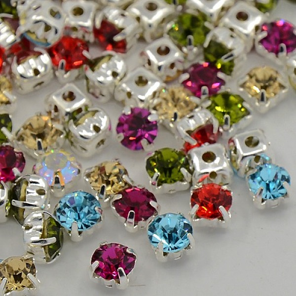 

PandaHall Sew on Rhinestone, Grade A Glass Rhinestone, with Brass Prong Settings, Garments Accessories, Silver Color Plated Metal Color..., Multicolor