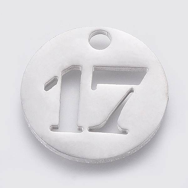 

PandaHall 304 Stainless Steel Pendants, Cut-Out, Hollow, Flat Round with Number, Stainless Steel Color, Num.17, 19x1.5mm, Hole: 2.5mm 304...