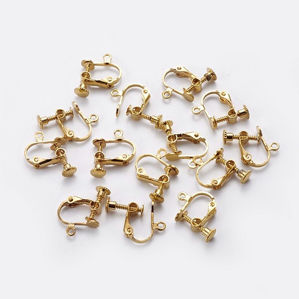 

PandaHall Racking Plated Brass Clip-on Earring Findings, with Loop, Golden, 13x16x5mm, Hole: 1.5mm Brass