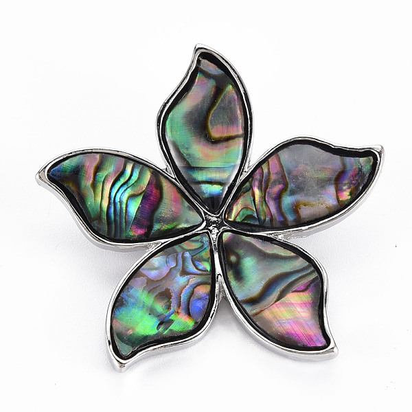 

PandaHall Flower Shape Natural Abalone Shell/Paua Shell Brooch Pin, Alloy Lapel Pin for Backpack Clothing, Lead Free & Cadmium Free, Antique...