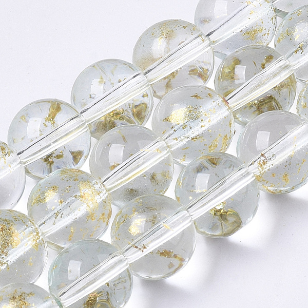 

PandaHall Transparent Spray Painted Glass Bead Strands, with Golden Foil, Round, Clear, 10~11mm, Hole: 1.4~1.6mm, about 39~42pcs/Strand...
