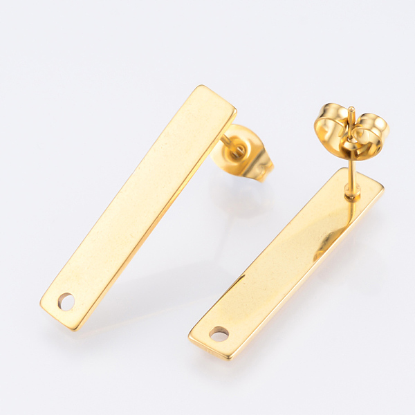 

PandaHall 201 Stainless Steel Stud Earring Findings, with 304 Stainless Steel Pins, Rectangle, Golden, 25x5mm, Hole: 1.5mm, Pin: 0.8mm 201...