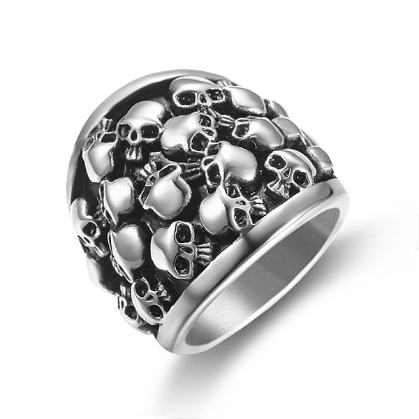 

PandaHall Titanium Steel Skull Finger Ring, Gothic Punk Jewelry for Men Women, Antique Silver, US Size 12(21.4mm) 316L Surgical Stainless...