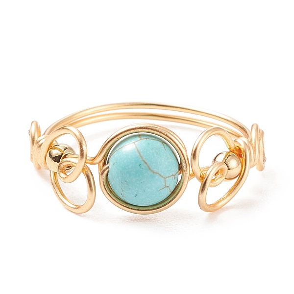 

PandaHall Synthetic Turquoise Braided Finger Ring, Copper Wire Wrap Gemstone Jewelry for Women, Golden, US Size 8 1/2(18.5mm) Synthetic...