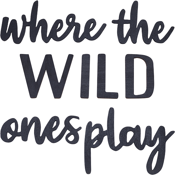 

PandaHall Wood Pieces, Word Cutouts, Where The Wild One Play, Black, 7.6~16.3x2~28x0.5~0.6cm, 8pcs/set Wood Word Black
